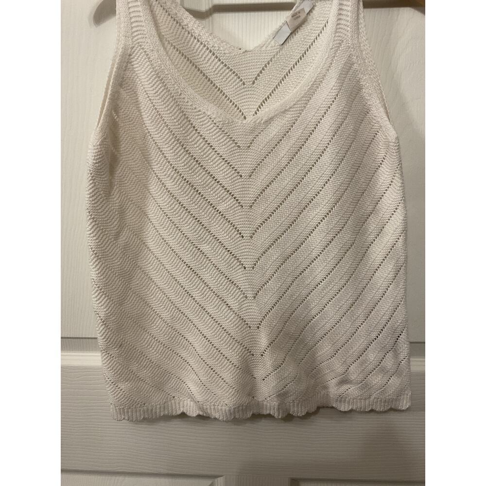 Isela Pointelle Knit Tank Top Ivory Chevron Sweater Vest Women's Medium - Picture 4 of 9